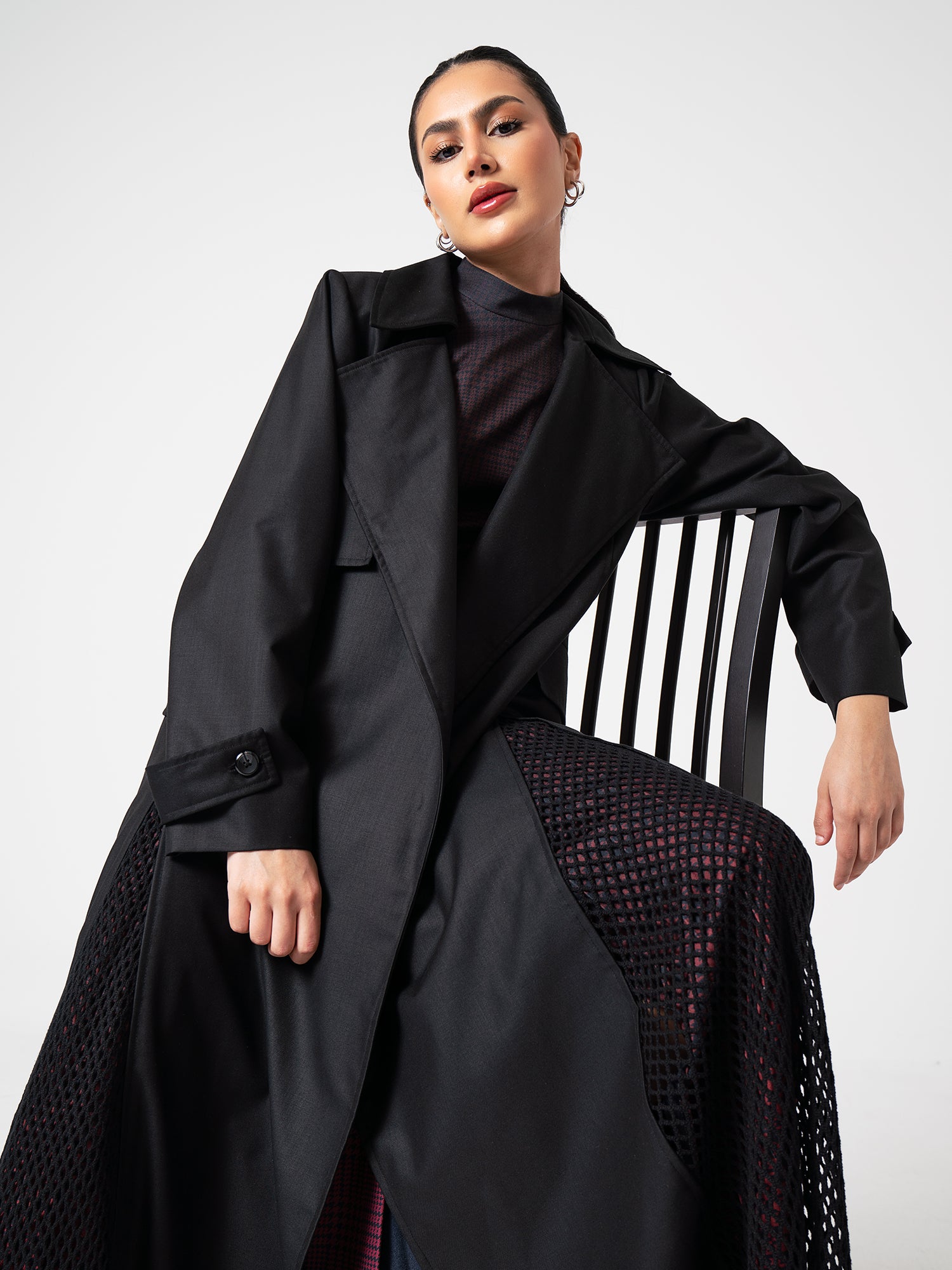 معطف ترنش فاخر - أسود